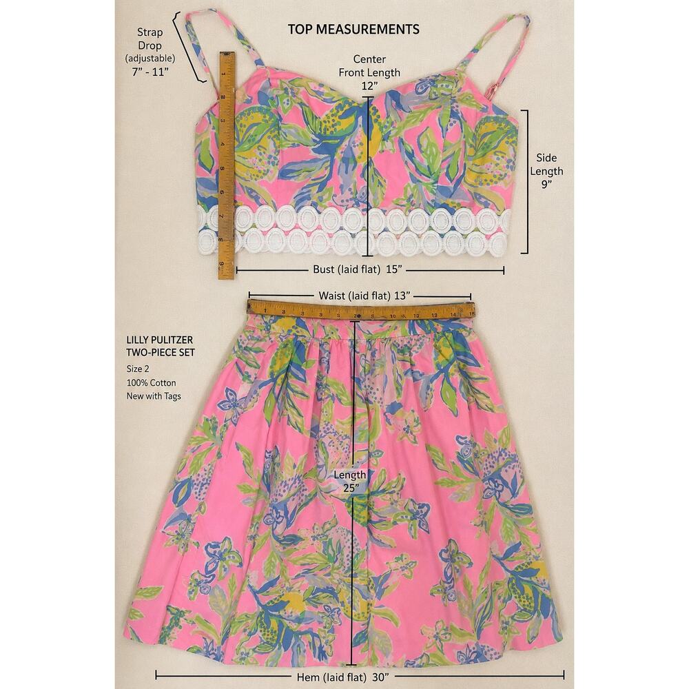 Lilly Pulitzer Pink Tropical Print Two-Piece Crop Top & Midi Skirt Set NWT - Picture 10 of 11